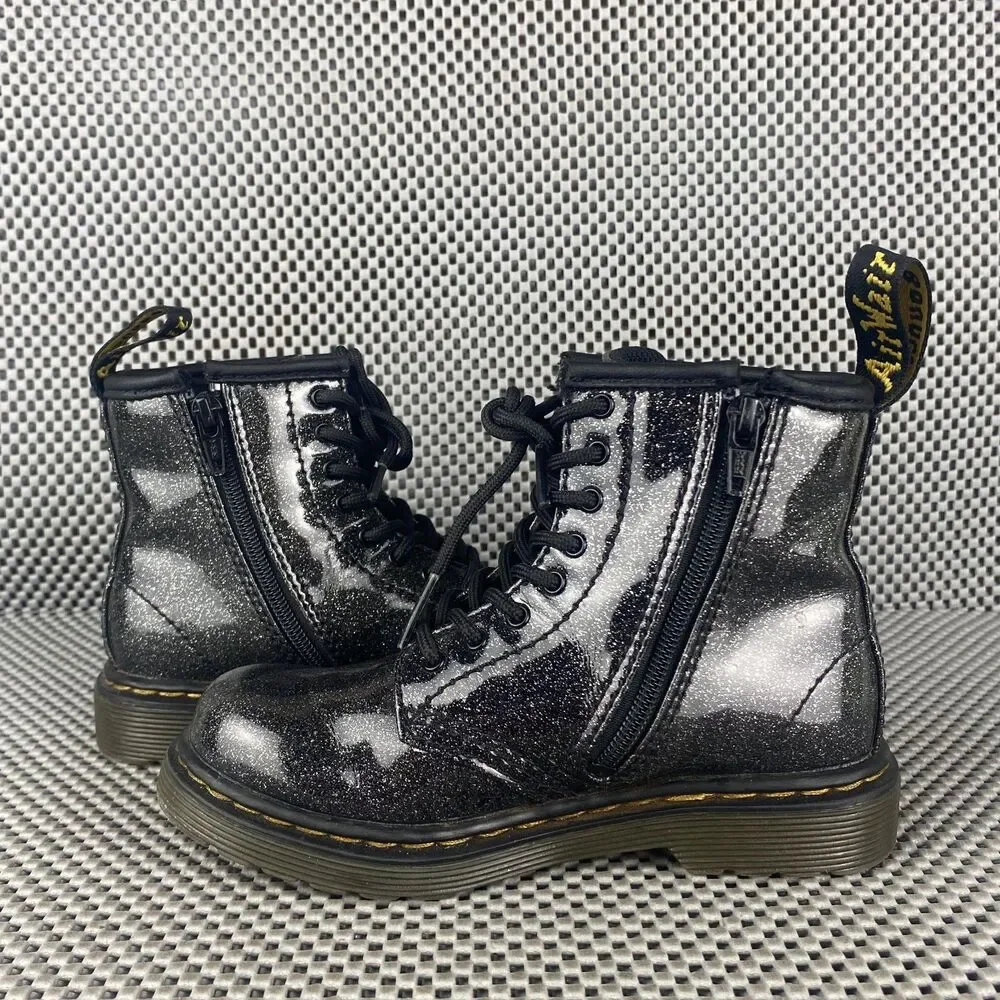 Dr Martens 1460 Nebula Glitter Boots Kids Toddler Size 10 Black Zipper Casual